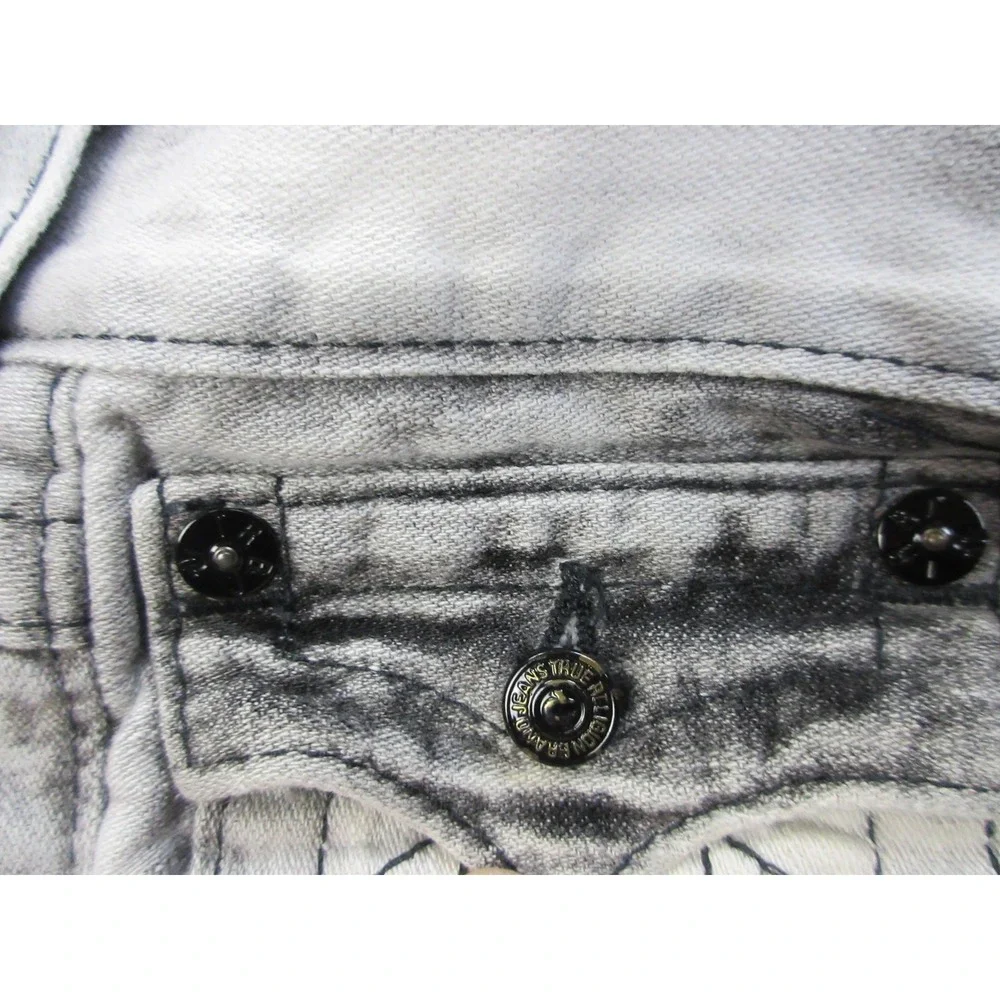 True Religion Ricky Jeans Mens 38x32 Gray Acid Wash Flap Pocket Denim USA